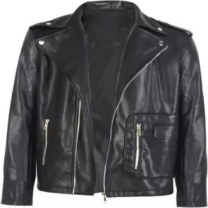 LVLING 남성 인조 가죽 모토 버드 재킷 지퍼 라펠 폭격기 비대칭 오토바이 코트 코스튬 바이커 아우터