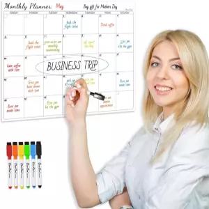 냉장고용 비자성 드라이 이레이즈 캘린더 - 재사용 가능한 월간 스틱 6개의 마커 포함 플랫 배송