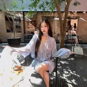 여친 원피스 스커트 봄 추동 빈티지 플리츠 프렌치 예쁜 나염 긴팔 쉬폰 쇼트 브이넥 SPO마켓3