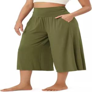 오도도스 여성용 와이드 레그 팔라초 라운지 크롭 팬츠 포켓 포함 가벼운 편안한 파자마 카프리