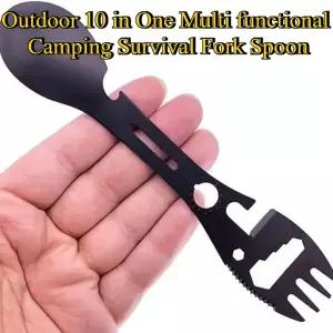 호환  다기능 Spork 휴대용 표시기 렌치 스푼 10-in-1 스테인레스 스틸 캔 오프너 톱니 모양의 칼 캠핑 장