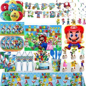 슈퍼 마리오 브라더스 생일 장식 테이블웨어 컵 접시 냅킨 배너 선물 가방 테이블보 풍선 스티커 파티 용품