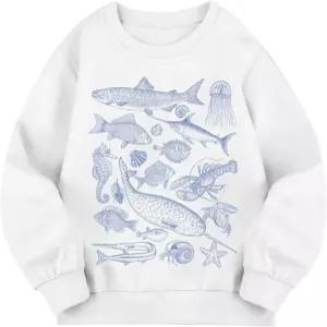 에코랄라 걸스 귀여운 그래픽 크루넥 스웨트셔츠 긴팔 드롭 어깨 풀오버 상의