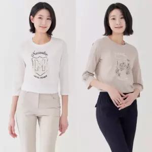 지센 여성 면100 실켓 원포인트 라운드 7부 티셔츠 LCTSP323