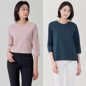 지센 여성 면 혼방 솔리드 라운드 7부 티셔츠 LCTSP325