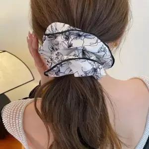 여성 2컬러 플라워 패턴 빅사이즈 데일리 곱창밴드 머리끈세트 곱창밴드 쉬폰곱창끈
