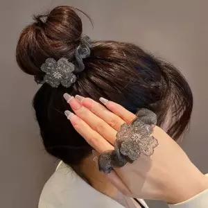 여성 3컬러 반짝 펄 곱창밴드 네잎크로버 큐빅 머리끈 머리끈세트 곱창밴드 쉬폰곱창끈