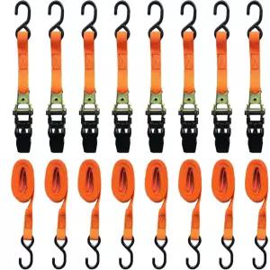 그린기글 8팩 래칫 스트랩 1인치 15피트 - 880파운드 하중 캡 1760파운드 제동 한계 트럭 화물 트레일러