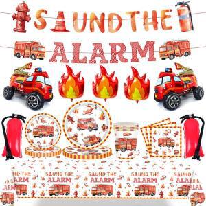 소방차 생일 파티 용품 일회용 식기 페이퍼 접시 냅킨 컵 식탁보 풍선 소방관 장식