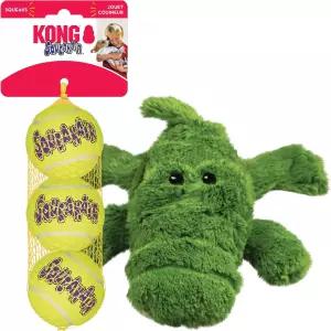 콩 코지 알리 악어 스퀴크에어 볼 (3팩) - 재미를 위한 개 가져오기 및 씹기 장난감 실내 놀이용 소프트