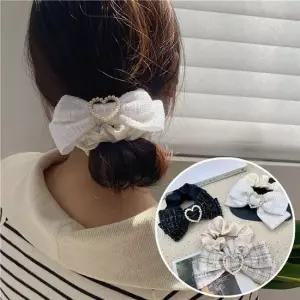 하트진주 트위드리본 곱창끈 ELH-093 머리끈세트 곱창밴드 쉬폰곱창끈 새틴밴드 스크런치