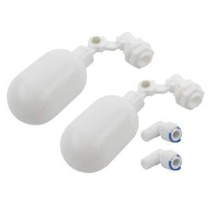 Pxyleec 2개의 정수 필터 플로트 볼 밸브, 1/4인치 퀵 커넥트 푸시 인 튜브 피팅, 수족관 정수기용 조절 가능한 플라스틱 밸브 역삼투압 시스템(흰색)