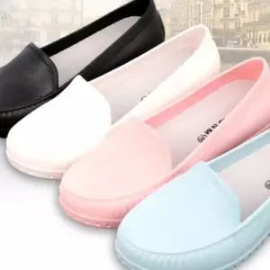 합성고무소제 부드러운 소프트슈프 방수신발 젤리슈즈 리본플랫단화 출근룩코디신발