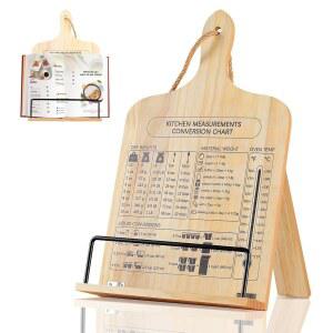 주방 조리대용 콤포야 조리책 스탠드, 각도 조절이 가능한 튼튼한 레시피 책 홀더, 측정 변환 차트가 있는 접이식 우드 스탠드 간편한 보관