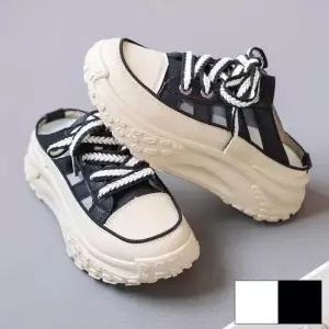 여성 유니크디자인 통굽 패션아이템 배색 뮬 스니커즈 여성블로퍼 블로퍼 여성로퍼 로퍼