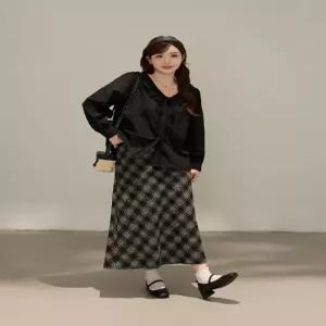 스커트 가을 A라인 빅사이즈 체크 트임 슬림핏 여성패션 허리 DL3