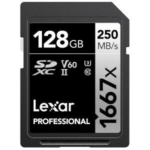 렉사 128GB 프로페셔널 1667x SD 카드, UHS-II, C10, U3, V60, 풀 HD, 4K, 최대 250MB/s 읽기 SDXC 메모리 사진작가, 비디오그래퍼, (LSD128CBNA1667)용