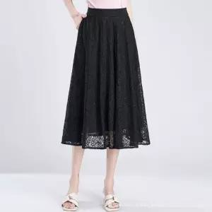 스커트 검정 여름 펀칭 레이스 A라인 슬림핏 쉬폰 밴딩 여성패션 DL1