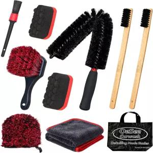 10PCS 엔진 베이 청소 키트 긴 굽힘 브러시와 천연 대나무 말털 브러시가 포함된 전문 언더 후드 디테일