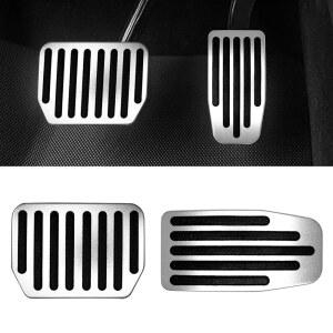 QQTesla Model 3 / Y 액세서리용 WD 2PCS 차량 페달 커버, 알루미늄 논슬립 풋 패드 익스텐더 교체, 자동차 장식용 고무 스트립이 있는 브레이크 및 가속 커버(실버)