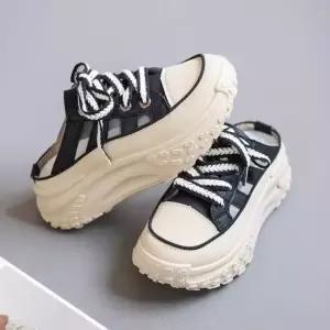 여자 2컬러 통굽 캔버스화 뮬 블로퍼 키높이 슬리퍼 여성스니커즈 통굽스니커즈 뮬슬리퍼