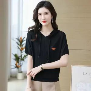 여자 니트 여름 상의 루즈핏 슬림핏 후드티 얇은 후드 티셔츠 반팔 데일리 쿨링 SPO마켓1