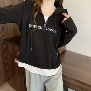 여자 데일리 후드티 화이트 브이넥 후드 루즈핏 긴팔티 봄가을 상의 감성 휴가 투피스 맨투맨 SPO마켓3