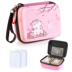 200카운트 카드 슬리브가 있는 트레이딩 카드용 클로코리아 여행용 휴대용 케이스, 핑크 하드쉘 보관함은 매직 MTG 카드와 PTCG(사쿠라 고양이, 400장의 용량)에 맞습니다