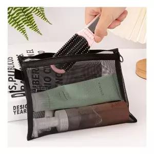 블랙 메쉬 파우치 지퍼형 화장품 케이블 보관 정리