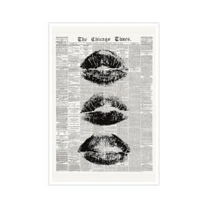 트렌디한 신문 월 아트 빈티지 블랙 앤 화이트 키스 립 포스터 레트로 쿨 걸 캔버스 프린트 펑키 걸리 대학 벽 장식 여자 기숙사 방 침실 12x16인치 언프레임