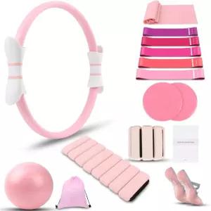 15인치 매직 서클 요가 링 조절 가능한 발목 손목 무게 저항 밴드 글라이딩 디스크 양말 가방 홈 운동