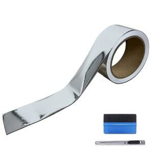 [미국배송] LZLRUN 2인치 X 30피트 크롬 미러 비닐 테이프 랩 접착 자동차 스티커 데칼 필름(실버)