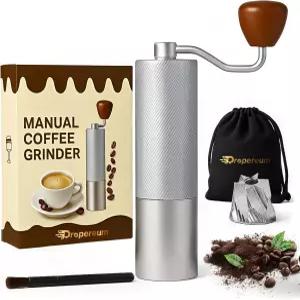 드로프레움 5 in 1 수동 스테인리스 커피 그라인더 - 에스프레소 더블 베어링이 있는 원뿔형 버 스틸 바디