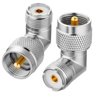 RFAdapter PL259 직각, UHF 수(MALE) 대 암(FEMALE) 동축 커넥터 어댑터 2팩, 동축 케이블, CB, 햄 라디오 안테나용 90도 L자형 동축 커넥터, 효율적인 신호 전송을 위한 저손실