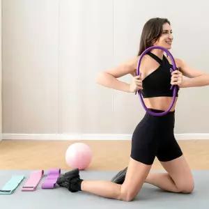 짐야드 필라테스 링 세트 15인치 미니 볼 3개의 저항 밴드 및 펌프 키트 팔 허벅지 코어 토닝을 위한 홈