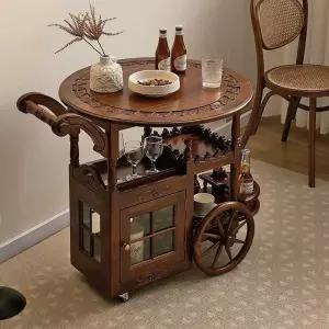 빈티지 다이닝 카트 이동식 서빙 레스토랑 원목 트롤리 와인