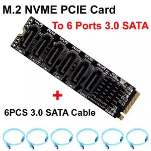 호환 M.2 NVME PCI-E PCIE X4 X8 X16-6 포트 3.0 SATA 어댑터 카드 라이저 III 6GBS 섀시 서버 PC 확장  6P