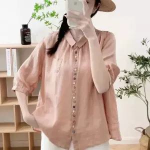 블라우스 루즈핏 셔츠 7부 린넨 상의 엄마옷 셔츠 여름옷 옷 하객룩