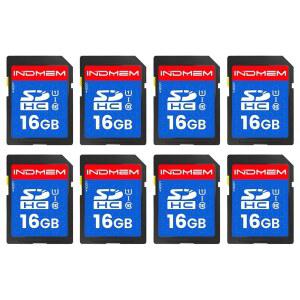INDMEM SD 카드 16GB, 8팩 클래스 10 16GB 플래시 메모리 카드 MLC 표준 디지털 카드 카메라 카드