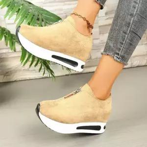 지퍼 라운드 단화 세무 앞 봄가을 컴포트 여자플랫슈즈 통굽 웨지 ible3