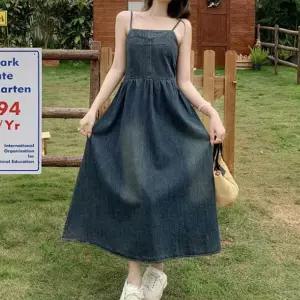 끈원피스 나시 스모크밴딩 빈티지 원피스 데님 드레스 데이트룩