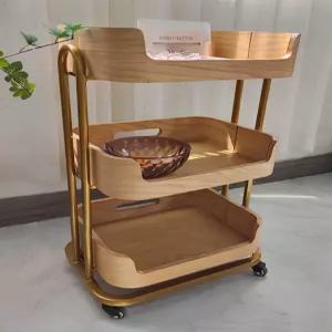 나무 트롤리 왜건 엔틱 흰색 서빙 사이드테이블 미용실 짙은