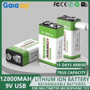 9V 12800mah 리튬 이온 충전식 배터리 -C USB 멀티 미터 마이크 장난감 원격 제어 KTV