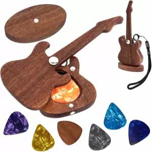 크리스마스 생일 발렌타인 기념일을 위한 나무 기타 픽 홀더 디스플레이 열쇠고리 홈 데코 선물