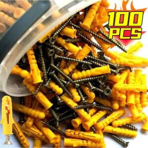 노란색 플라스틱 확장 튜브 파이프 월 앵커 플러그 패스너 셀프 태핑 스크류 드릴링 필립스 헤드 볼트