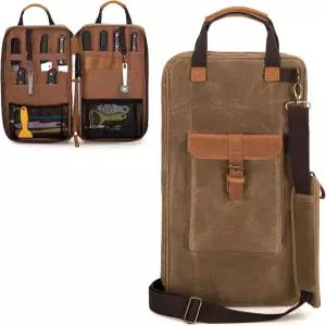 다메로 셰프 나이프 백 11개의 슬롯과 2개의 메쉬 포켓이 있는 왁스 캔버스 보관 가방 상단 손잡이가