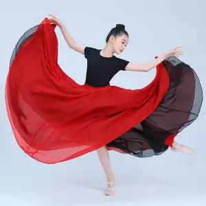 한국무용 풀치마 쉬폰 주름 스커트 그라데이션 블랙 공연복