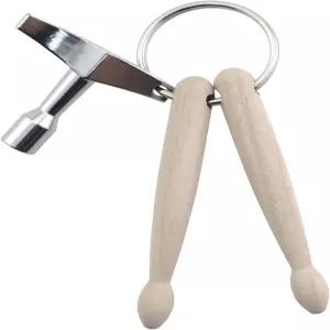 CChiai 1세트 미니 나무 드럼 스틱 80x10mm 금속 열쇠고리 43x38mm 타악기 도구 세트 열쇠