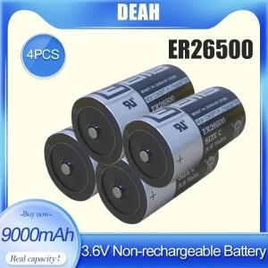 4PCS ER26500 9000mAh 리튬 배터리 3.6V C 사이즈 비충전식 물/가스 미터 창 센서 가정용 고에너지