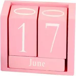 핑크 나무 블록 책상 달력 교사 사무실 홈 데스크톱 장식 레트로 월 디지털 큐브 디스플레이 시골